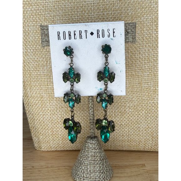 Robert Rose Green & Teal Crystal Drop Earrings With Antique Gold-Tone Finish - Picture 1 of 6